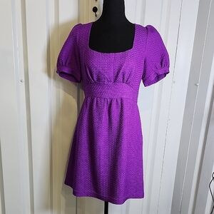 Tibi Vibrant Purple Silk Wool Textured Mini Party Dress Size 6 Open Back